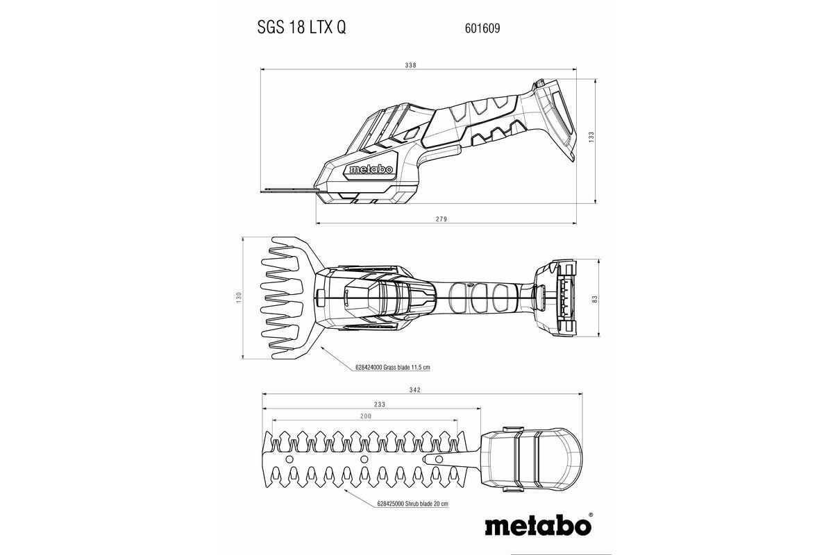 Akku-Strauch- und Grasschere 18V - SGS 18 LTX Q, Metabo, metaBOX 145L