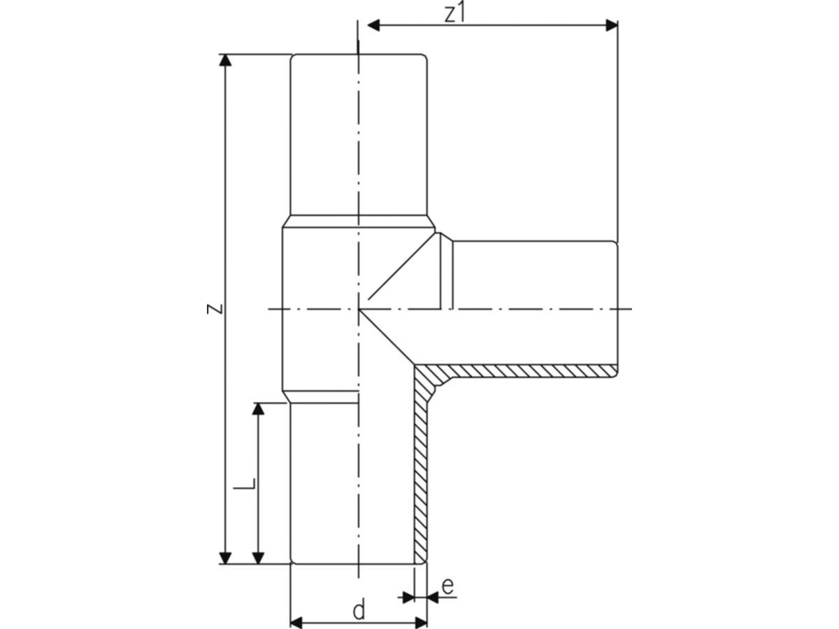 HDPE-Druck-Tee PE 100 S-5 90/63 mm - verl. Schenkel