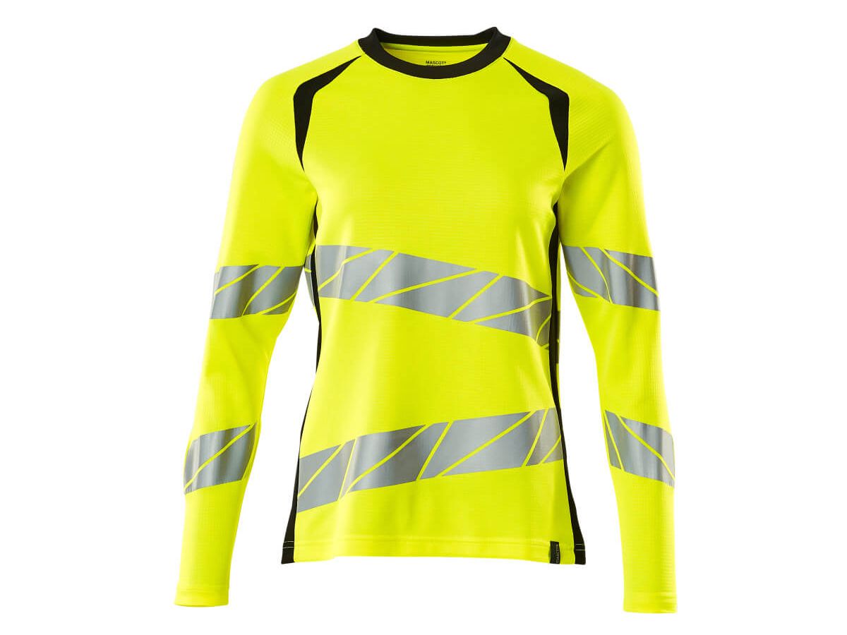 T-Shirt Langarm Damen, Gr. 5XLONE - hi-vis gelb/schwarz