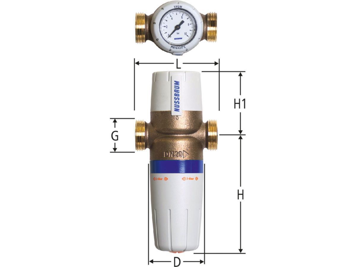 Druckreduzierventil NUSSBAUM - inkl. Manometer