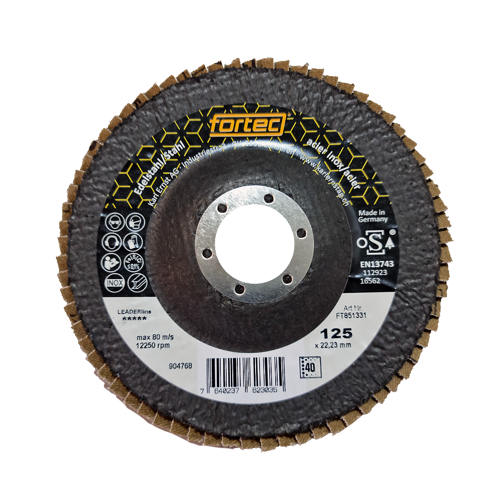 Fächerschleifscheibe Fortec 125mm - Zirkon, Pak. à 10 Stk.
