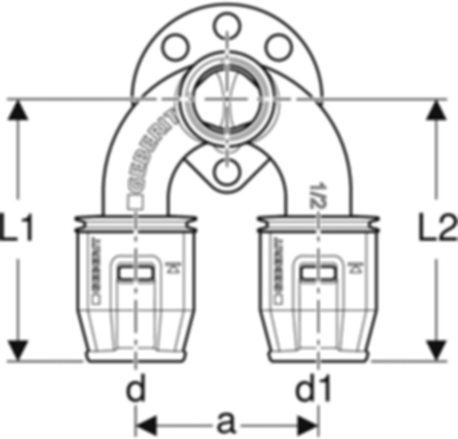 PushFit Doppelanschlusswinkel - 90° Rp 1/2"