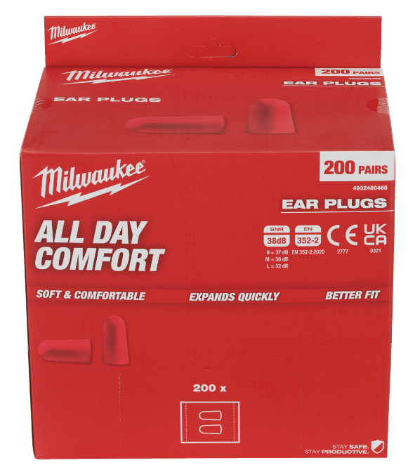 Einweg-Gehörschutzstöpsel Schaumstoff - Milwaukee, Pak. à 200 Stk.