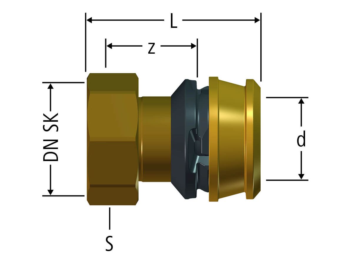 Schnellkupplung mit Überwurfmutter - auf Optiflex-Flowpress, SK20 x 20