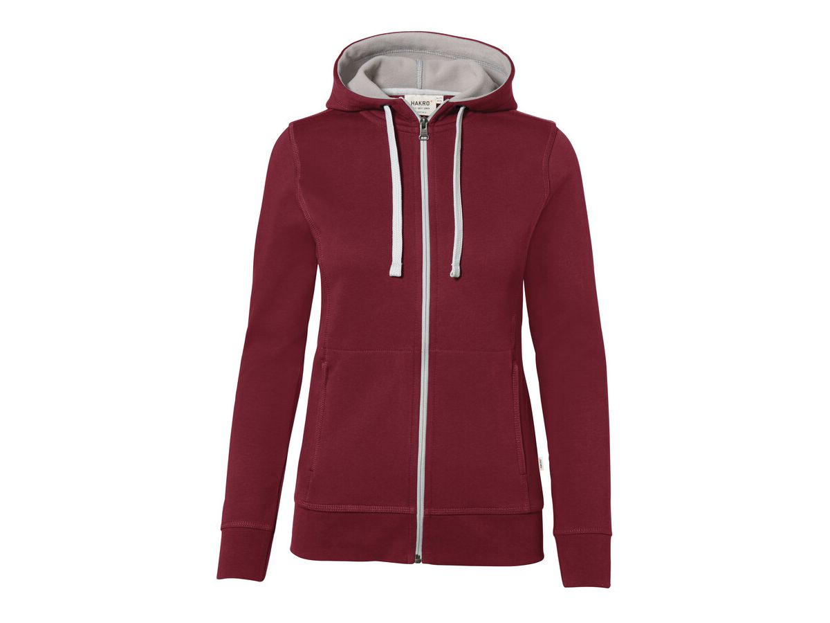 Damen Kapuzenjacke Bonded, Gr. XL - weinrot/silber