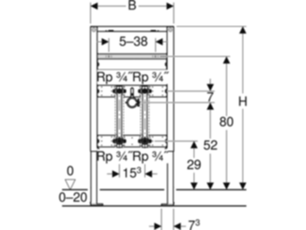 Geberit Duofix Element für Wascht.82-98 - Standarmatur, mit zwei Wasserzählerstr.