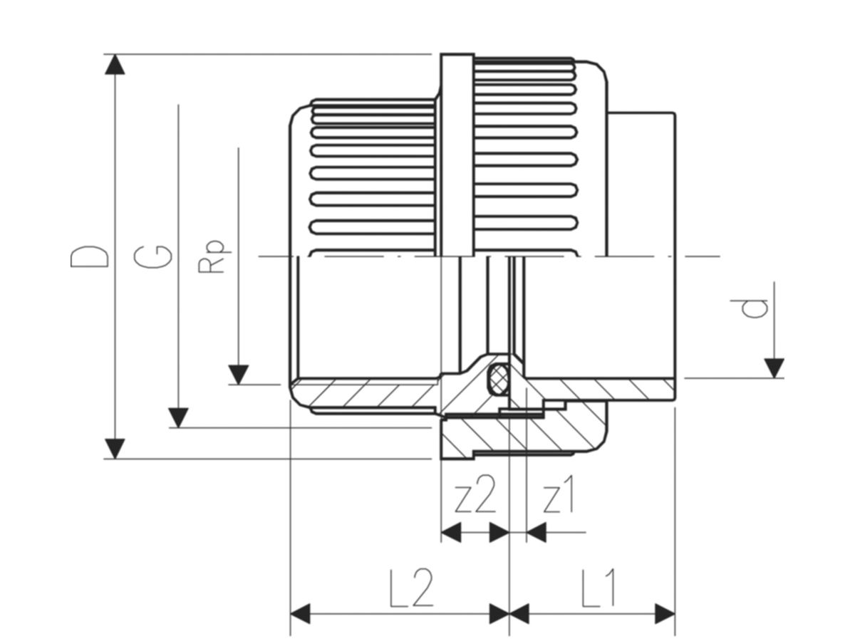 Verschr  PVC-U/EPDM  PN10 d20-1/2" - Metrisch