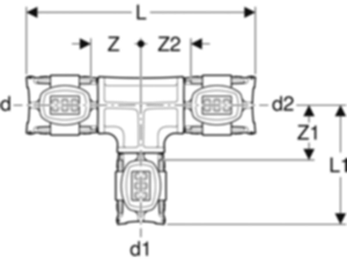 Geberit T-Stücke reduziert - FlowFit d2 Ø 75 / d1 Ø 40 / d Ø 75 mm