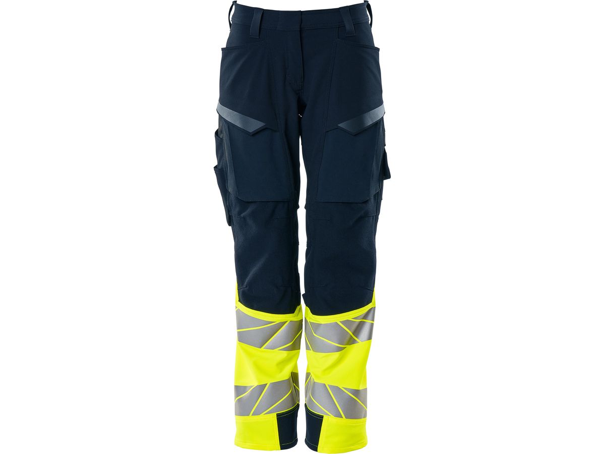 Hose Damen Diamond, Stretch, Gr. 76C44 - schwarzblau/hi-vis gelb, mit Knietaschen