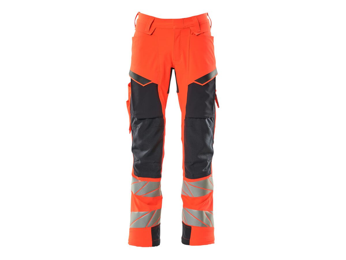 Hose mit Knietaschen, Stretch, Gr. 90C62 - hi-vis rot/schwarzblau