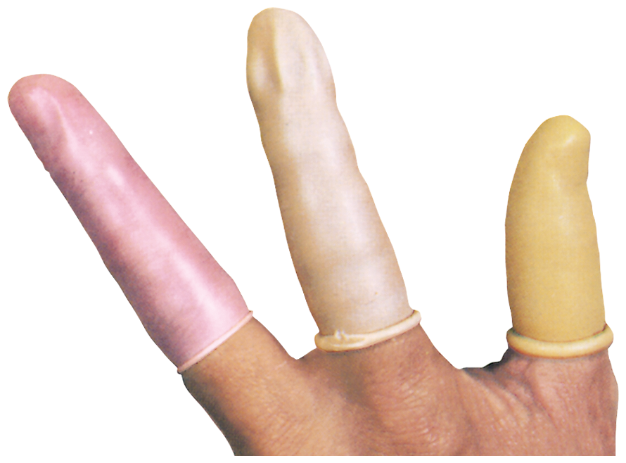 Fingerlinge schwarz TEX Pak à 10 Stk. - Naturlatex, gelb-beige, 0.3 mm