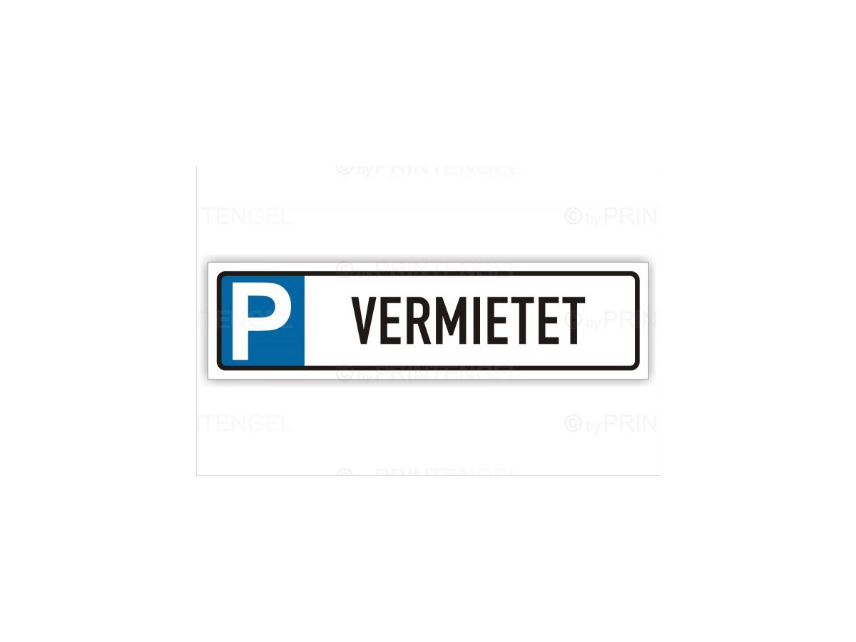 Parkplatzschild Alu "Vermietet" - weiss einbrennlackiert 460x110x2.0 mm