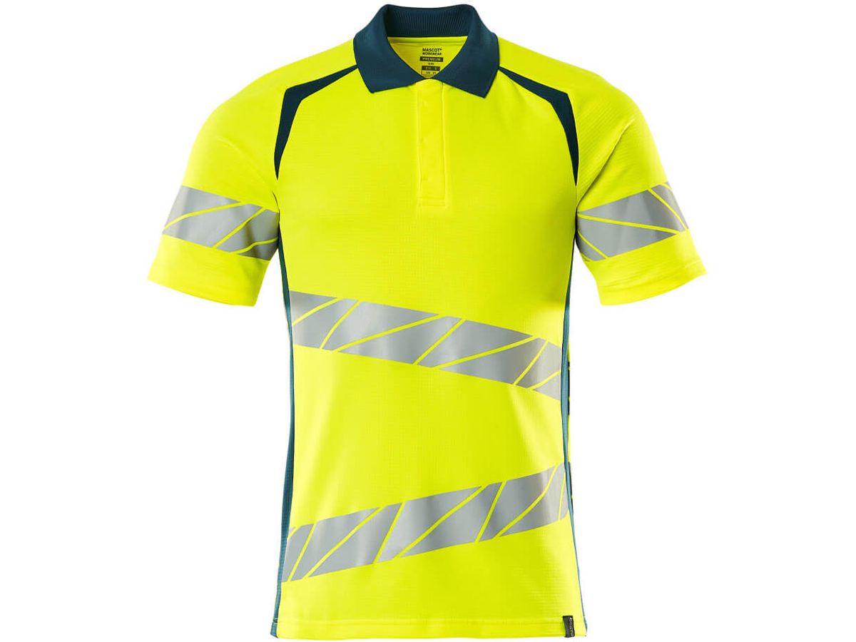 Polo-Shirt fluoreszierend, Gr. 5XLONE - hi-vis gelb/dunkelpetroleum