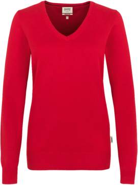 Damen-V-Pullover Prem.-Cotton XL rot - 100% Baumwolle