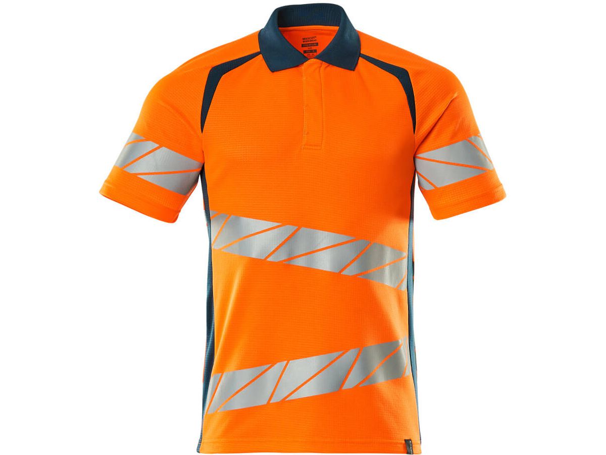 Polo-Shirt fluoreszierend, Gr. L  ONE - hi-vis orange/dunkelpetroleum