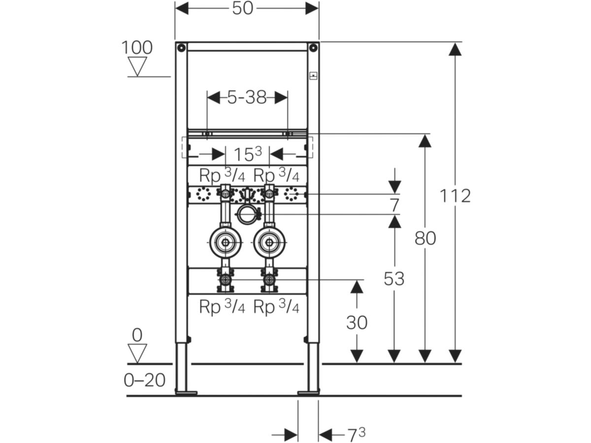 Geberit Duofix Element für Wascht. 112 - Standarmatur, mit zwei Wasserzählerstr.