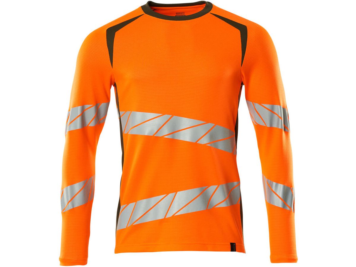 T-Shirt Langarm modern fit, Gr. L  ONE - hi-vis orange/moosgrün