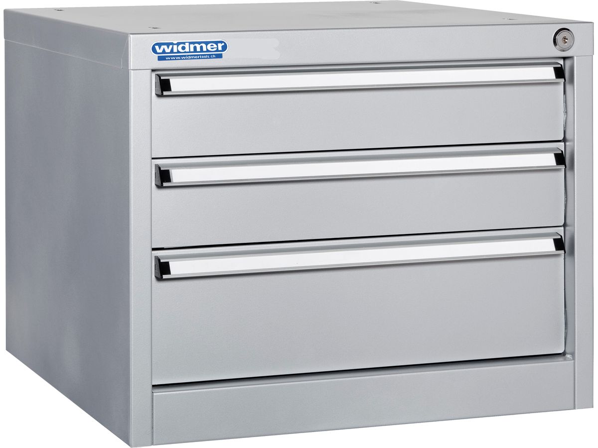 Unterschrank mit 3 Schubl.H100-100-150 - p.Schubl.70kg,B565xT580xH450mm,hellsilb.