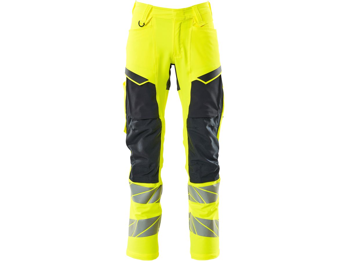 Hose mit Knietaschen, Stretch, Gr. 76C52 - hi-vis gelb/schwarzblau, 92% PES/8%EL