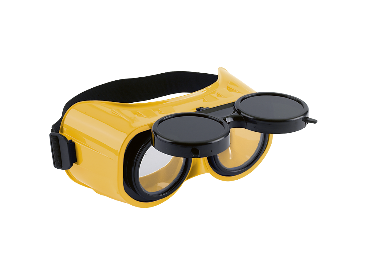 Schweisserbrille UNICO mit gelbem Kunst. - rahmen, farblose Polycarbonatscheiben