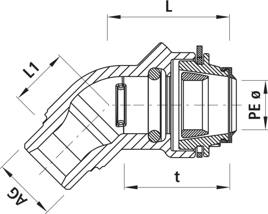Winkel-Steckfitting Hawle 45° - mit Aussengewinde