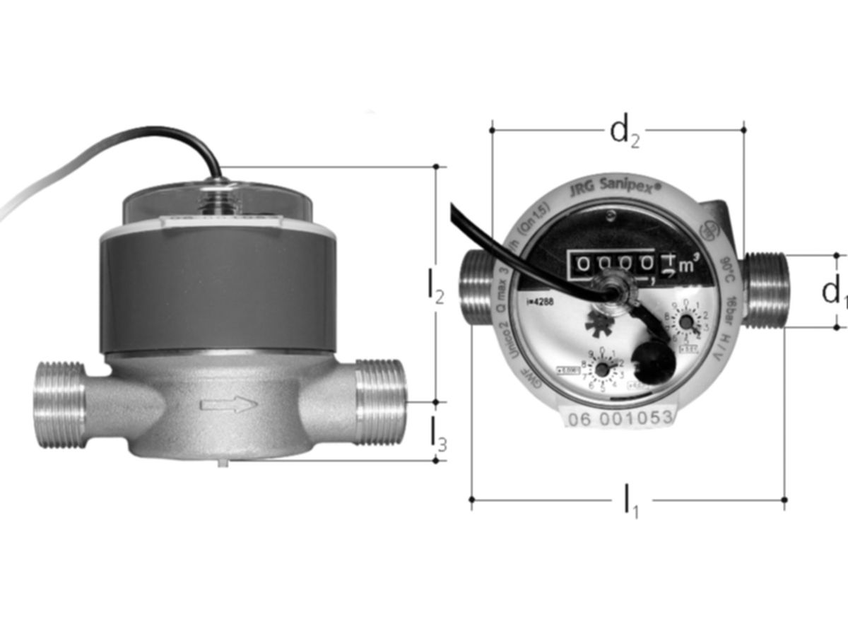 Sanipex Wasserzähler mit Impulsgeber - Messing, Kunststoff
