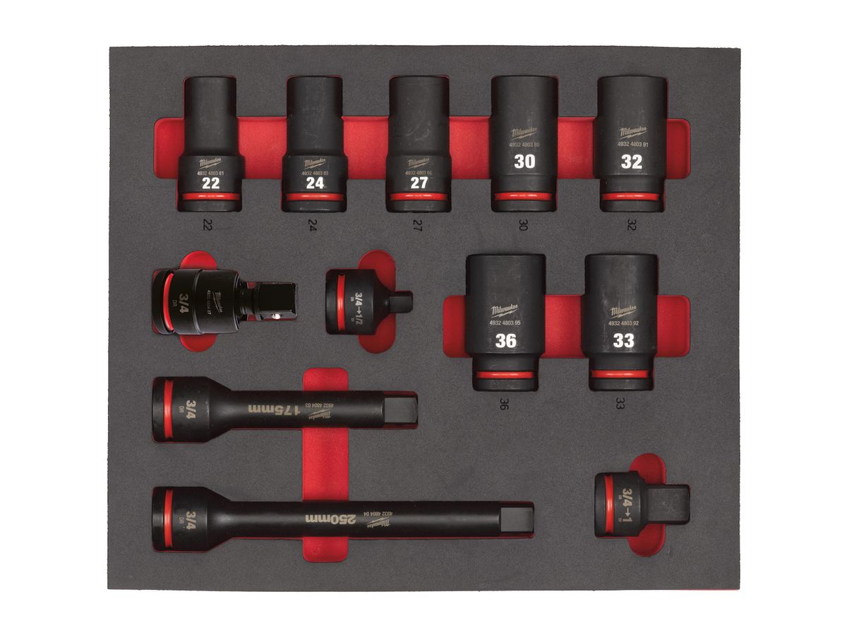 3/4" SHOCKWAVE Schlagnüsse lang Einlage - 12-teilige Einlage für Werkstattwagen 78