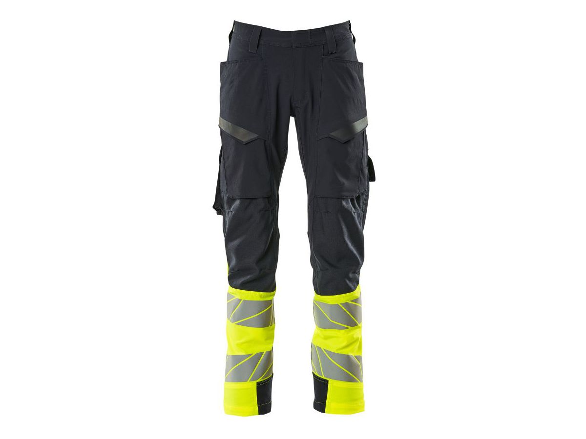 Hose mit Schenkeltaschen, Gr. 90C48 - schwarzblau/hi-vis gelb