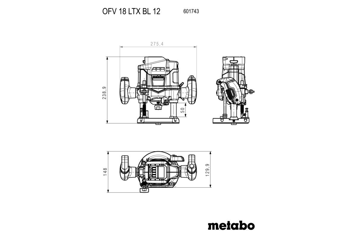Akku-Oberfräse OFV 18 LTX BL 12 - Metabo ohne Akku & Ladegerät