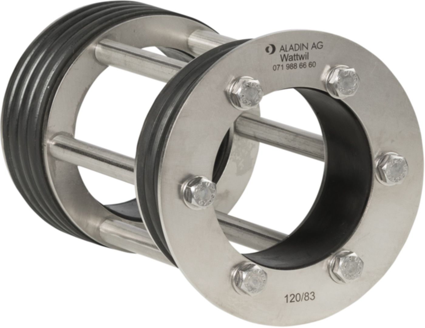 Pressring V2A Dichtung NBR 150/ 66 - Stahl ø60.3 PE ø63, doppelt Länge 160mm