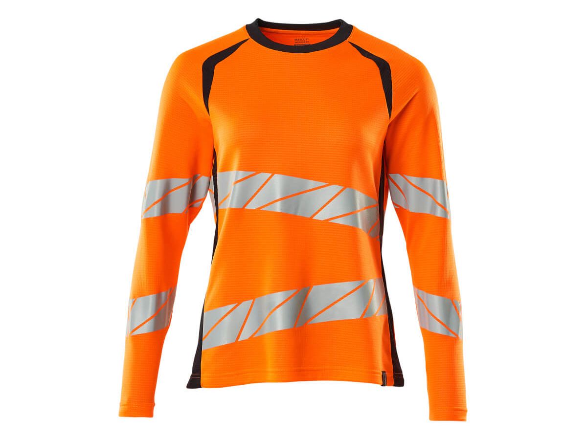 T-Shirt Langarm Damen, Gr. 3XLONE - hi-vis orange/schwarzblau