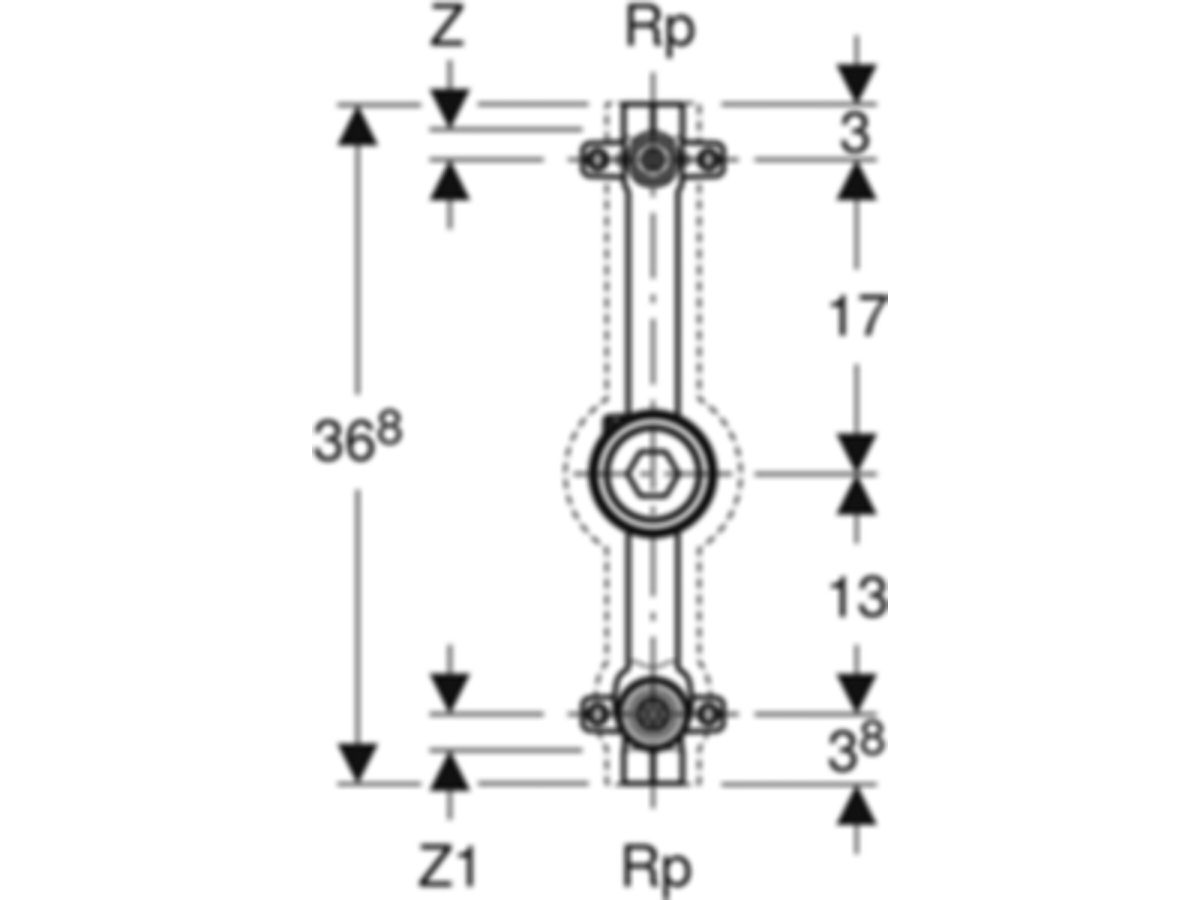 Geberit Wasserstrecke Rp 3/4" - mit Unterputzabsperrventil JRG LegioStop