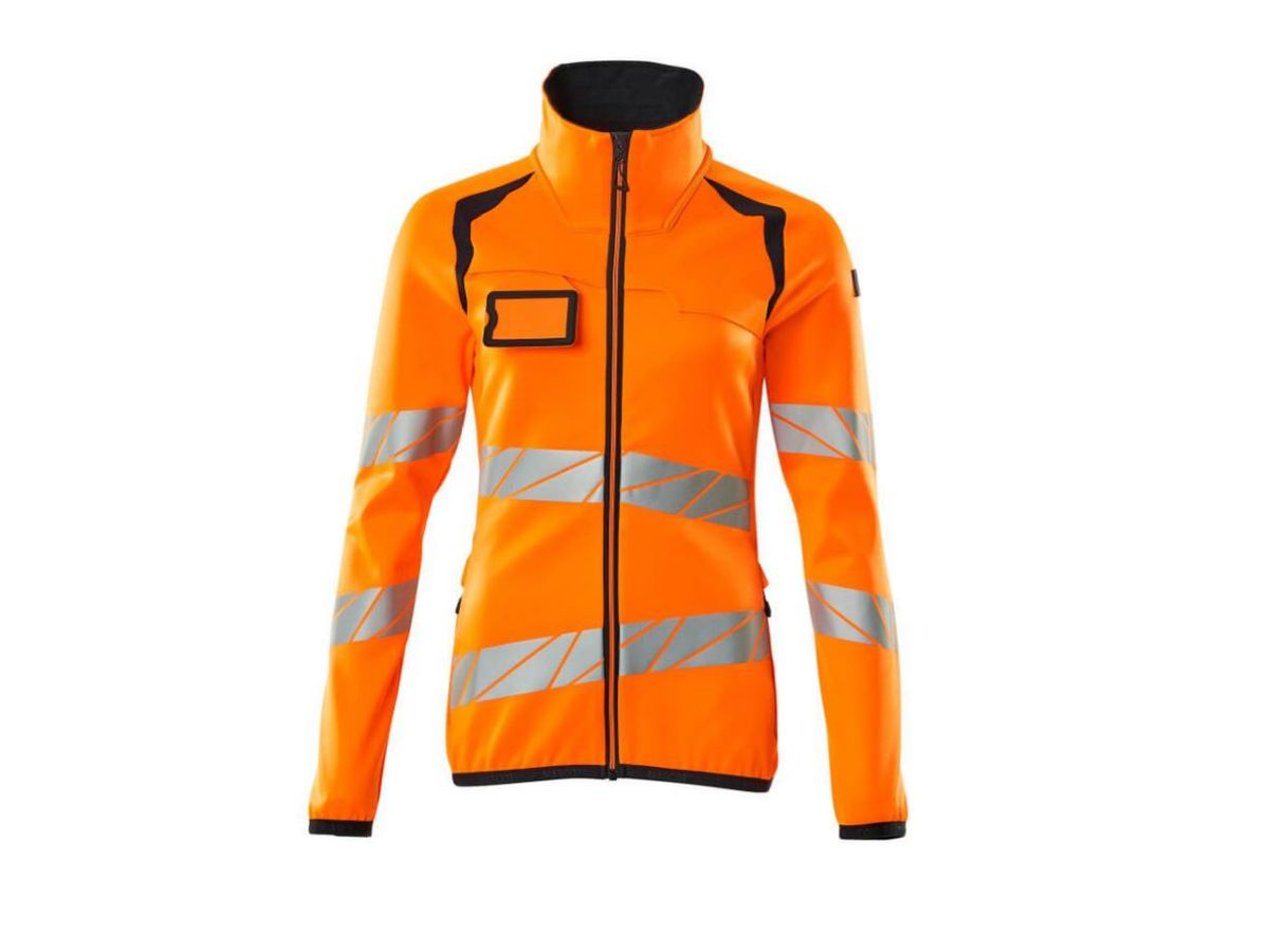 Damen Fleecepullover Reissvers. Gr. M - hi-vis orange/schwarzblau, 94%PES/6% EL