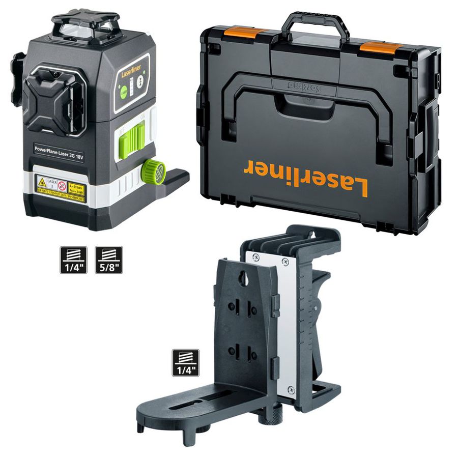 PowerPlane-Laser 18V SET, Genauig:2mm/10 - Laserliner, 3x360° grüner Laser, 30m