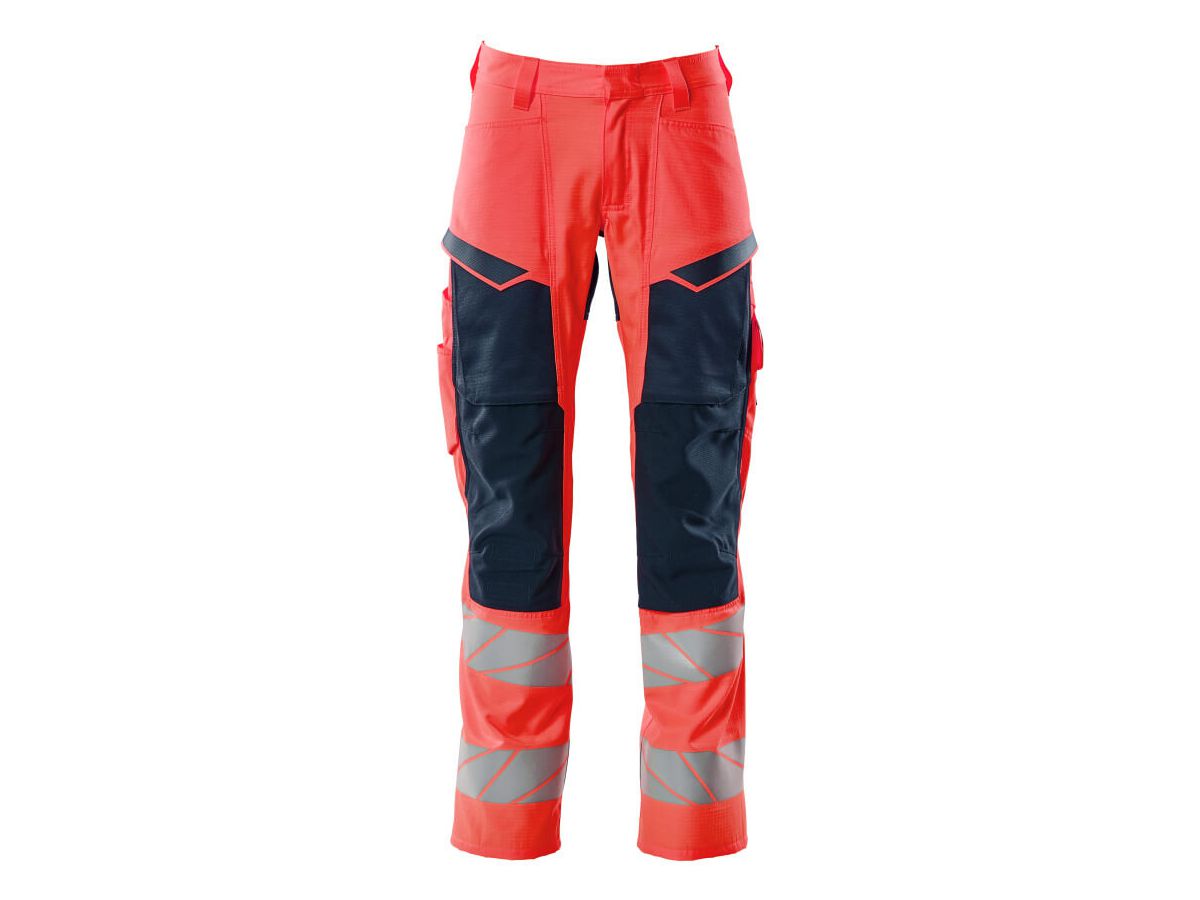 Hose mit Knietaschen, Gr. 90C56 - hi-vis rot/schwarzblau