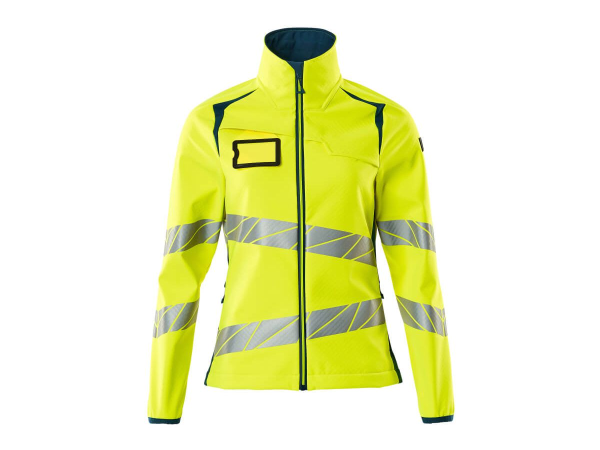 Soft Shell Jacke, Damenpassform, Gr. 4XL - hi-vis gelb/dunkelpetroleum, 100% PES