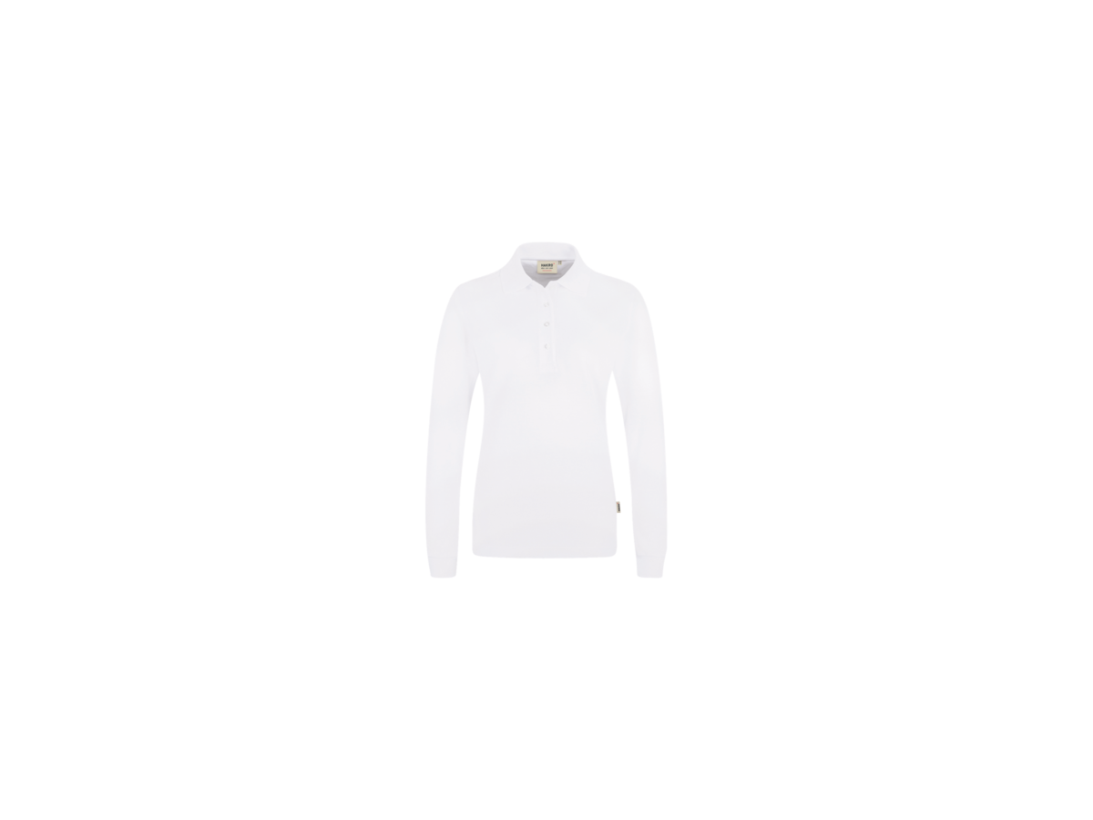 Damen-Longsleeve-Poloshirt Perf. M weiss - 50% Baumwolle, 50% Polyester, 220 g/m²
