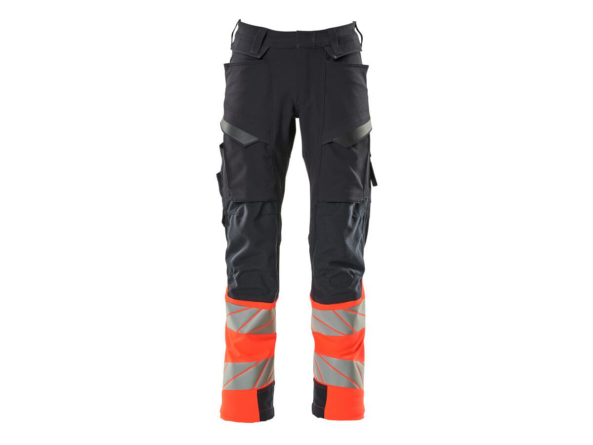 Hose mit Knietaschen, Stretch, Gr. 82C64 - schwarzblau/hi-vis rot, 88%PES/12%EL