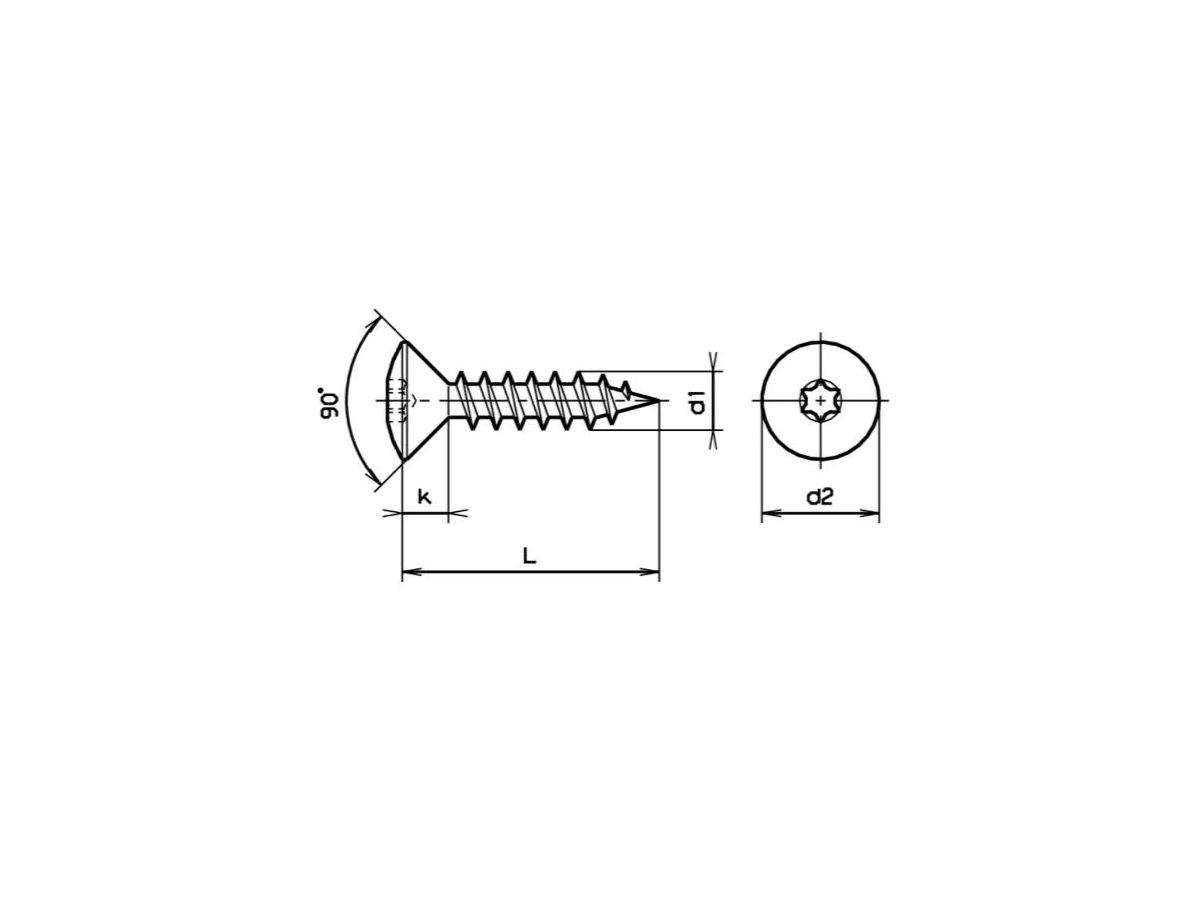 Linsensenk-Spanplattenschrauben Torx - Vermessingt, ohne Schaft