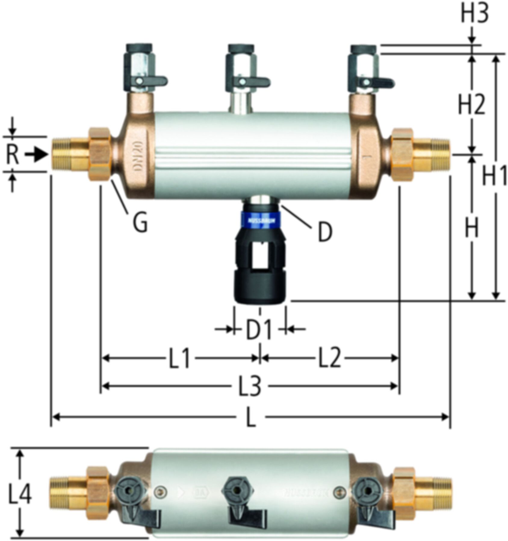Systemtrenner BA PN 10 Nussbaum - mit Rohrverschraubung min. 2 bar