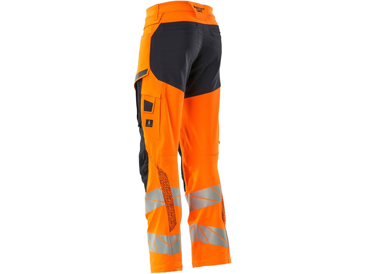 Hose mit Knietaschen, Stretch, Gr. 82C47 - hi-vis orange/schwarzblau, 92% PES/8%EL