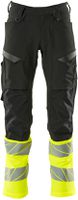 Hose mit Knietaschen, Stretch, Gr. 76C46 - schwarz/hi-vis gelb, 92% PES / 8% EL