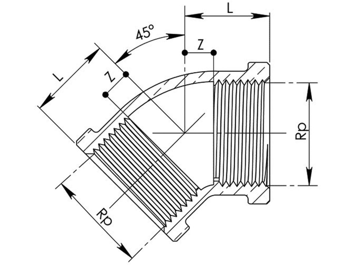 Rotguss-Winkel 45° Nr.120   11/2"