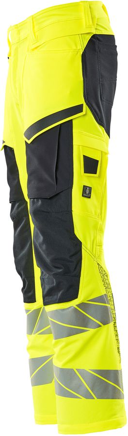 Hose mit Knietaschen, Stretch, Gr. 76C49 - hi-vis gelb/schwarzblau, 92% PES/8%EL
