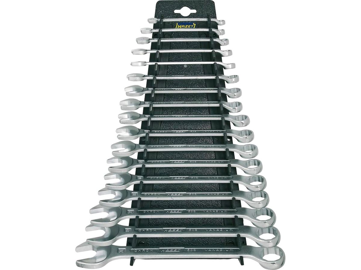 Ringgabelschlüssel-Satz HAZET - 17-tlg., 6-24 mm mit Halter