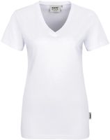 Klassisches V-Shirt mit feminimen V-Aus- - schnit. 100 % Baumwolle. Grössen XS-3XL