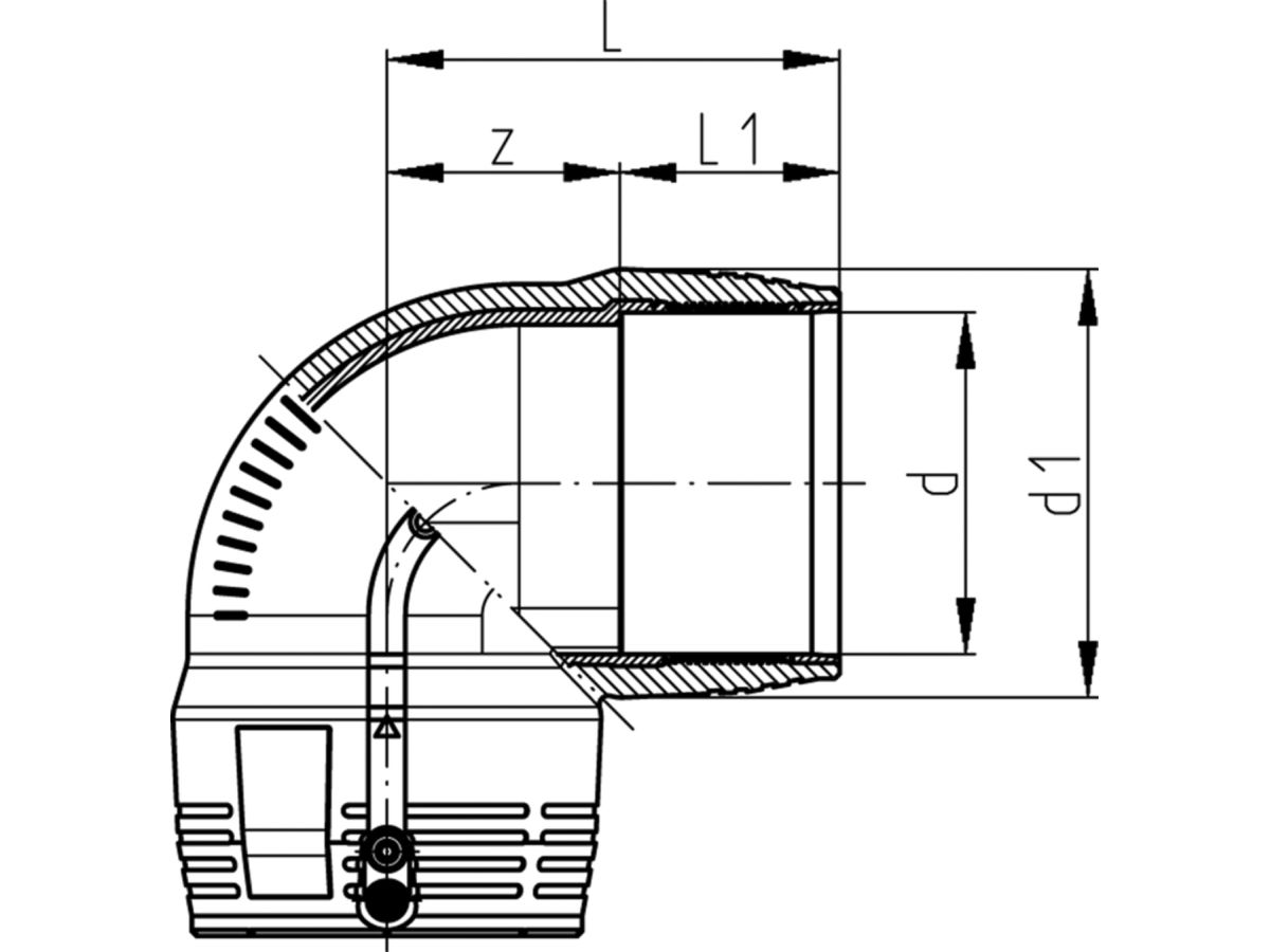 Winkel 90° PE100 S-5 SDR 11 ELGEF+ - 5 bar Gas / 16 bar Wasser