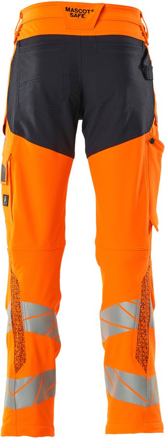 Hose mit Knietaschen, Stretch, Gr. 82C45 - hi-vis orange/schwarzblau, 92% PES/8%EL