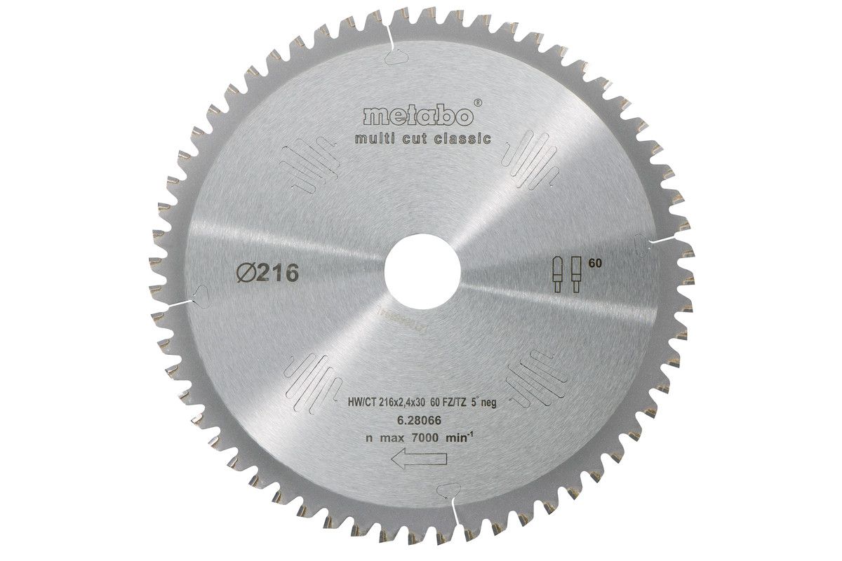 Kreissägeblatt METABO 216x30 Z60 FZ/TZ5° - Multi Cut-Classic