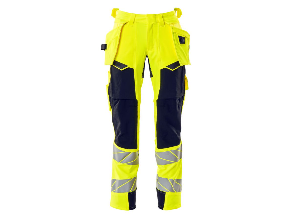 Hose mit Hängetaschen Stretch, Gr. 76C47 - hi-vis gelb/schwarzblau, 92% PES/8%EL